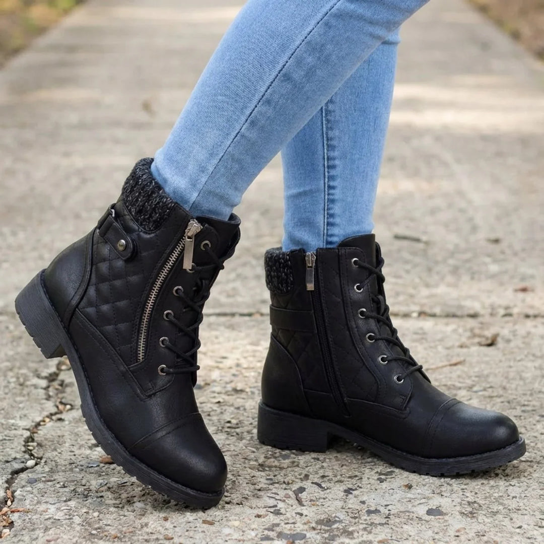 Ankle Boots Vegan Leather Lace Up Booties Women’s Side Zip Chunky Heel