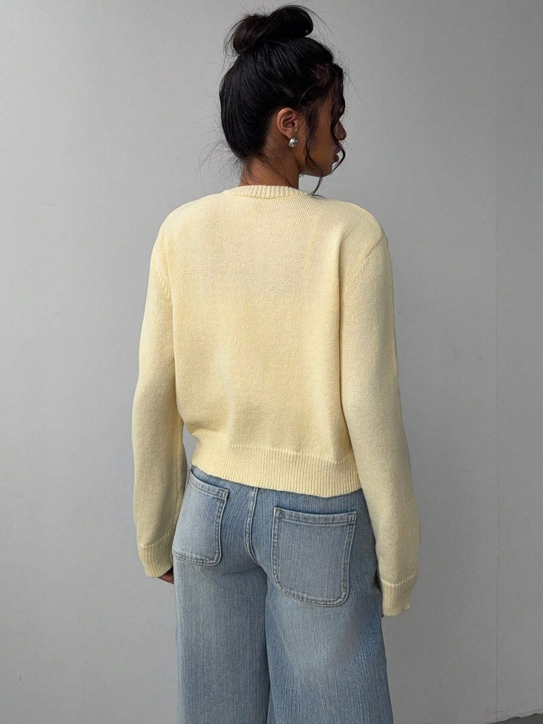Cropped Cardigan – Knitted Slim Fit Long Sleeve Women&