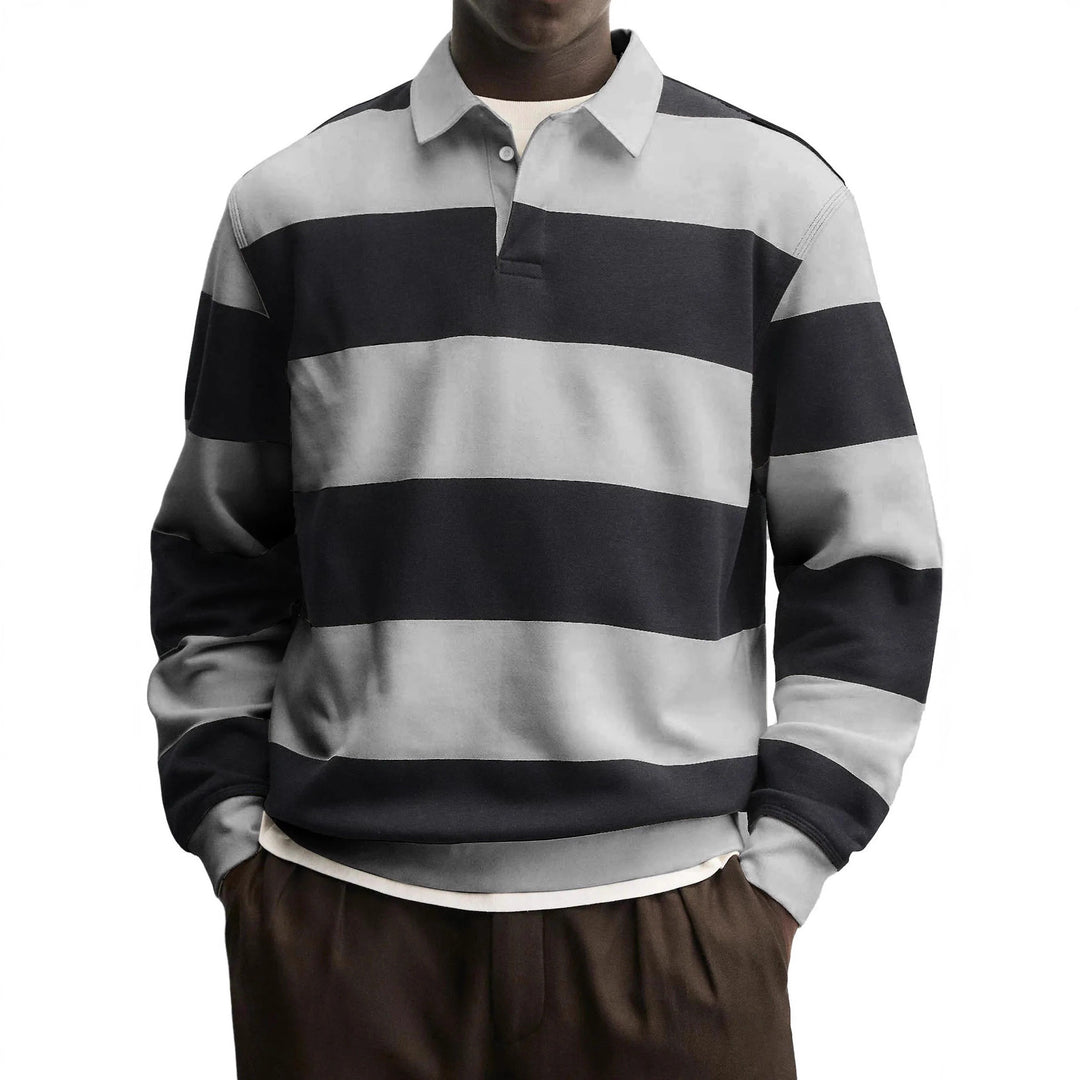 Men’s Long Sleeve Striped T-Shirt – Thick Knit Relaxed Fit