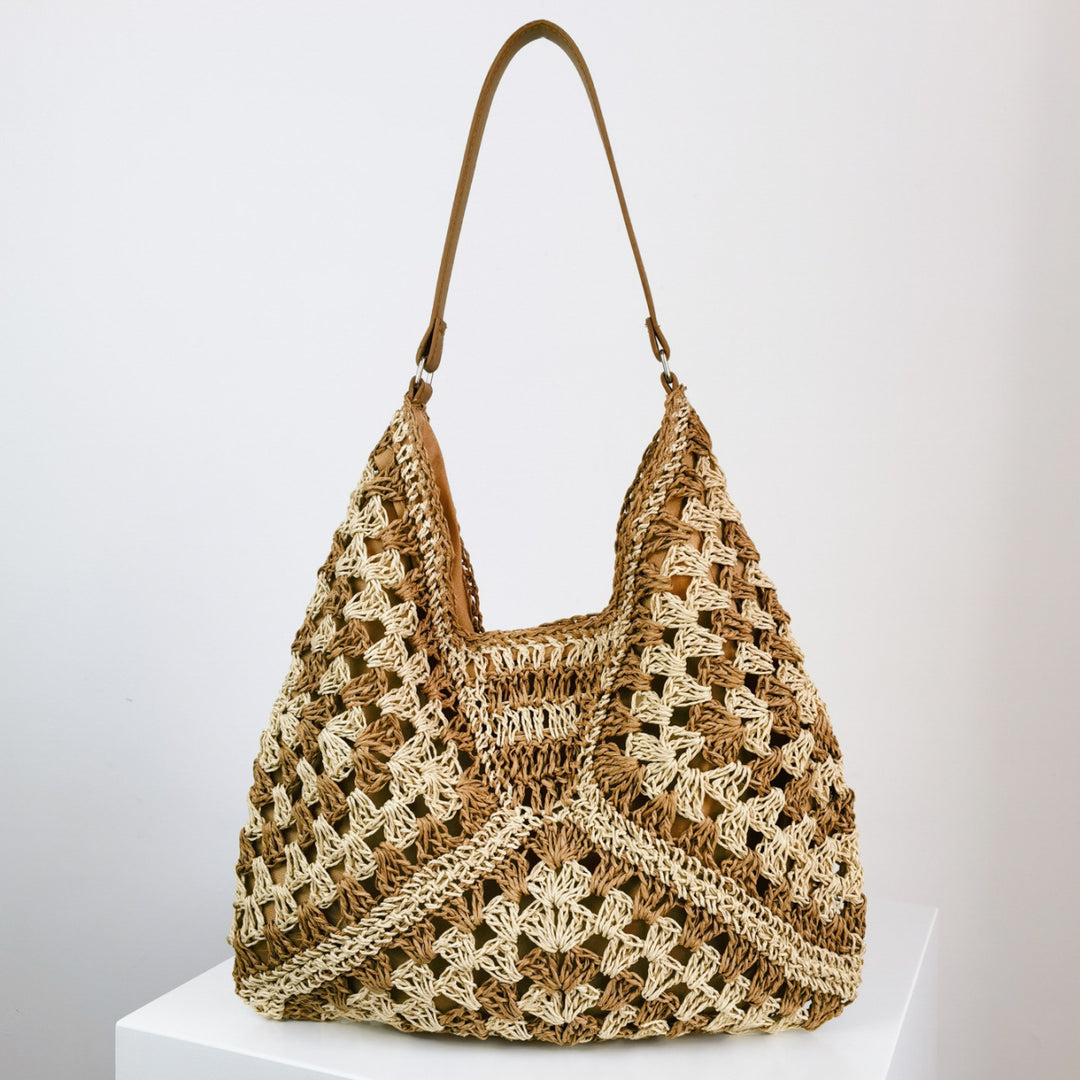 Straw Shoulder Bag for Women – Handmade Woven Contrast Weave Purse