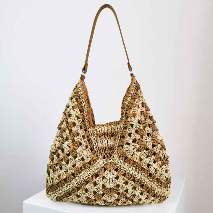 Straw Shoulder Bag for Women – Handmade Woven Contrast Weave Purse