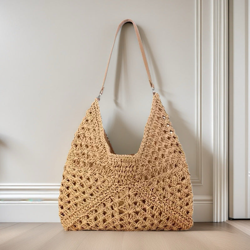 Straw Shoulder Bag for Women – Handmade Woven Contrast Weave Purse