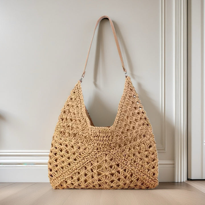 Straw Shoulder Bag for Women – Handmade Woven Contrast Weave Purse