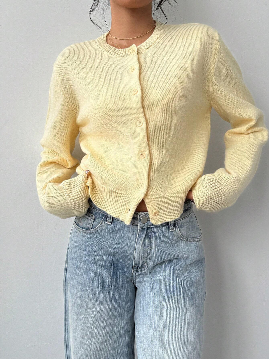 Cropped Cardigan – Knitted Slim Fit Long Sleeve Women&