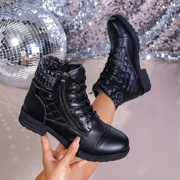 Ankle Boots Vegan Leather Lace Up Booties Women’s Side Zip Chunky Heel