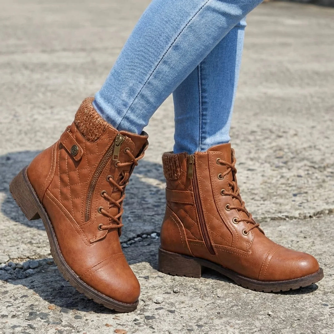 Ankle Boots Vegan Leather Lace Up Booties Women’s Side Zip Chunky Heel