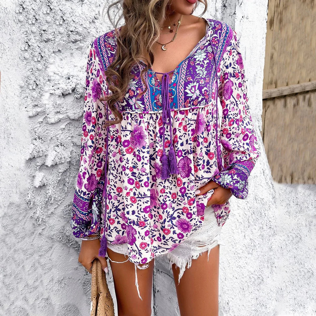Boho Tunic Top – Lightweight V-Neck Long Sleeve Women&