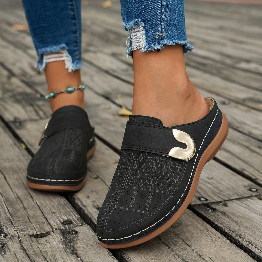 Closed Toe Sandals for Women – Leather Hollow Flat Dressy Shoes