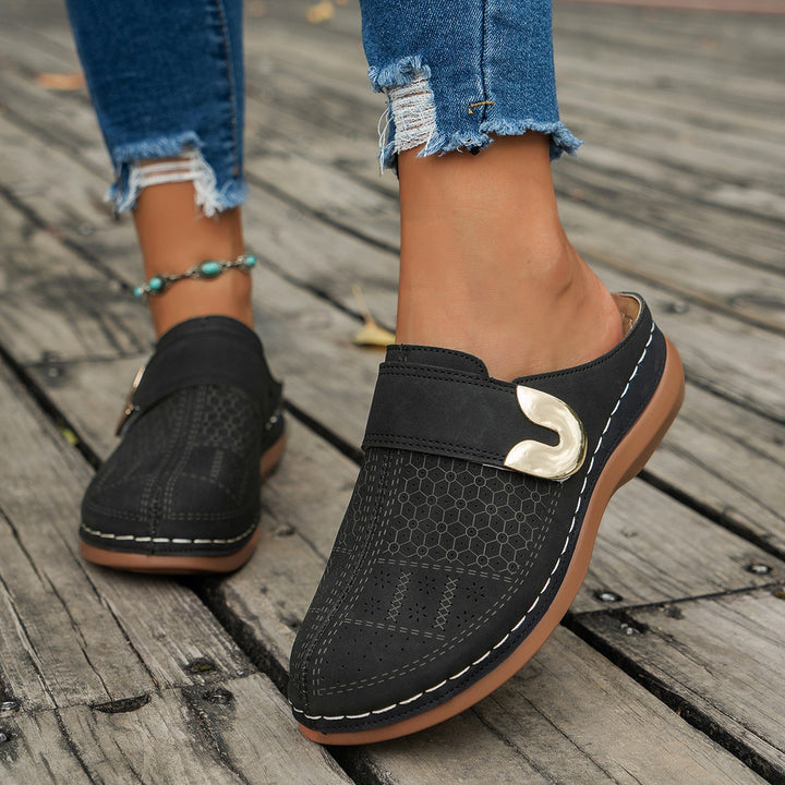 Closed Toe Sandals for Women – Leather Hollow Flat Dressy Shoes