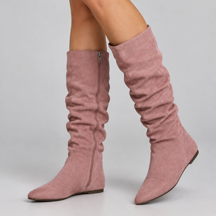 Vegan Mid-Calf Boot for Women – Pleated Design, Side Zip