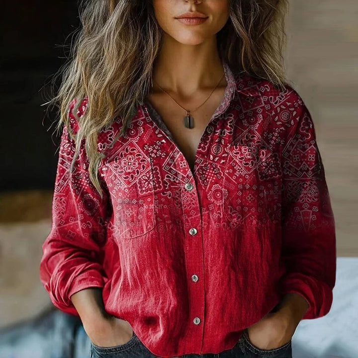 Linen Top for Women – Printed Relaxed Fit Blouse for Everyday Comfort
