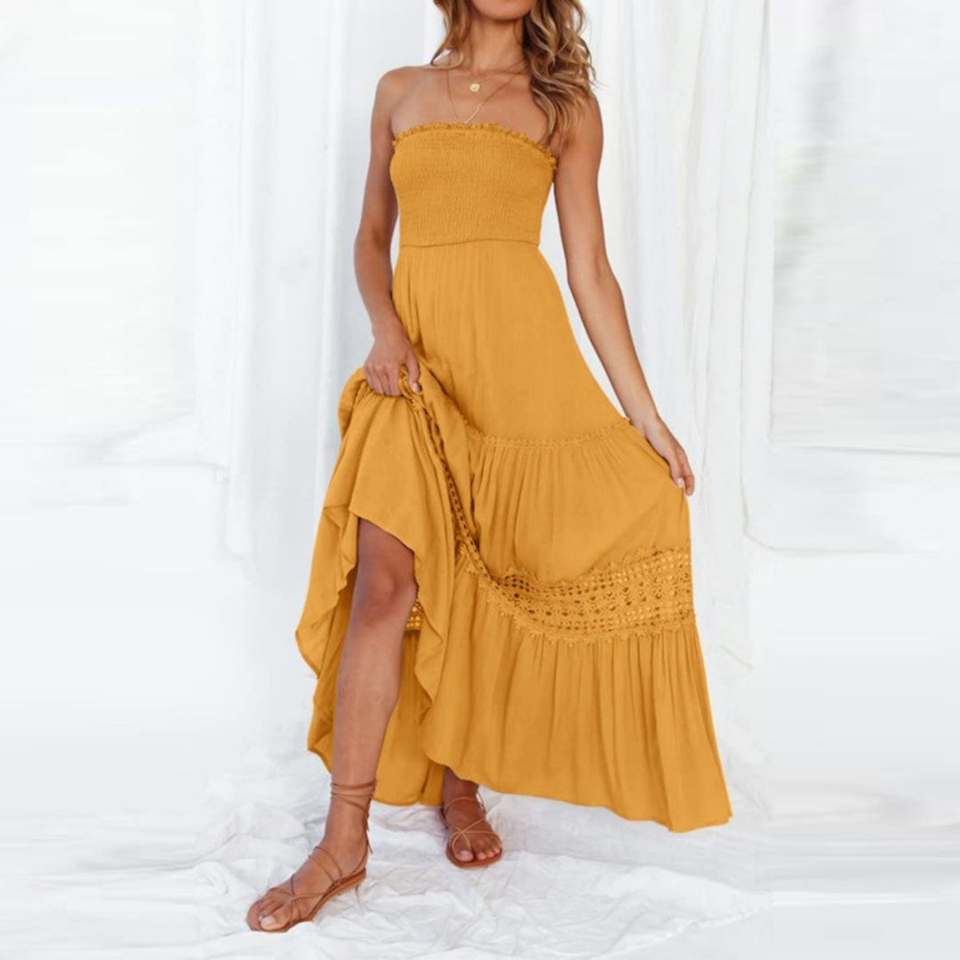 Lace Patchwork Holiday Long Dress – Flowing Maxi Silhouette