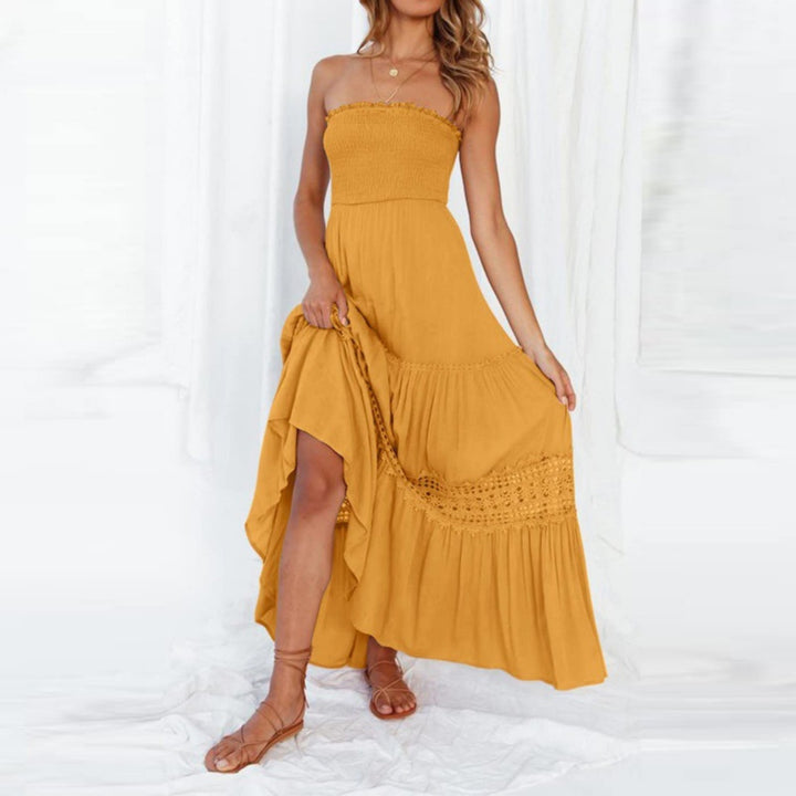 Lace Patchwork Holiday Long Dress – Flowing Maxi Silhouette