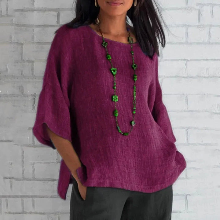 Linen Shirt Women – Trumpet Sleeve Relaxed Fit Cotton Blend Blouse