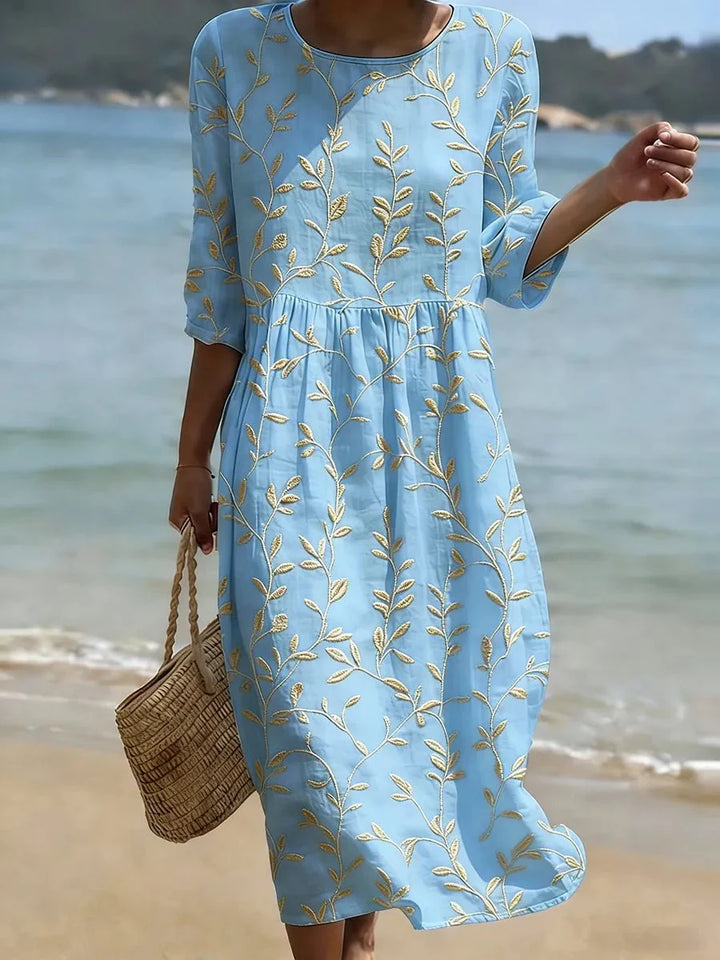 Floral Midi Dress – Lightweight Plant Print Women&