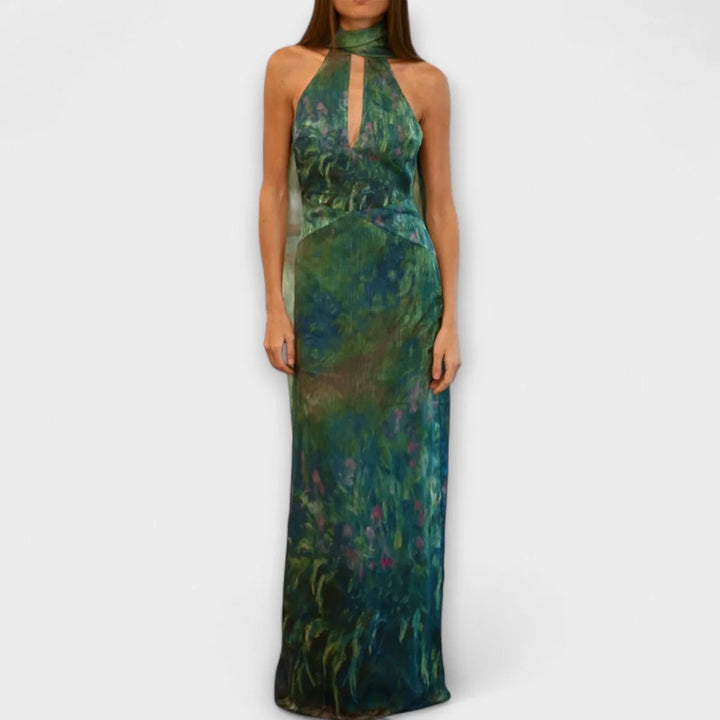 Halter Maxi Dress – Backless Ribbon Tie Women&