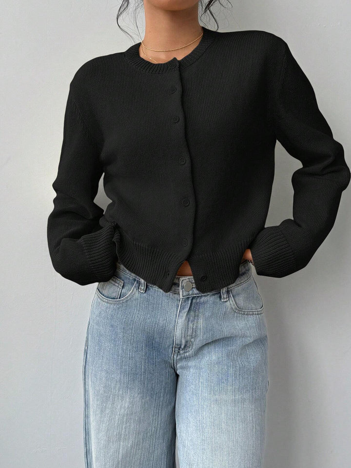 Cropped Cardigan – Knitted Slim Fit Long Sleeve Women&