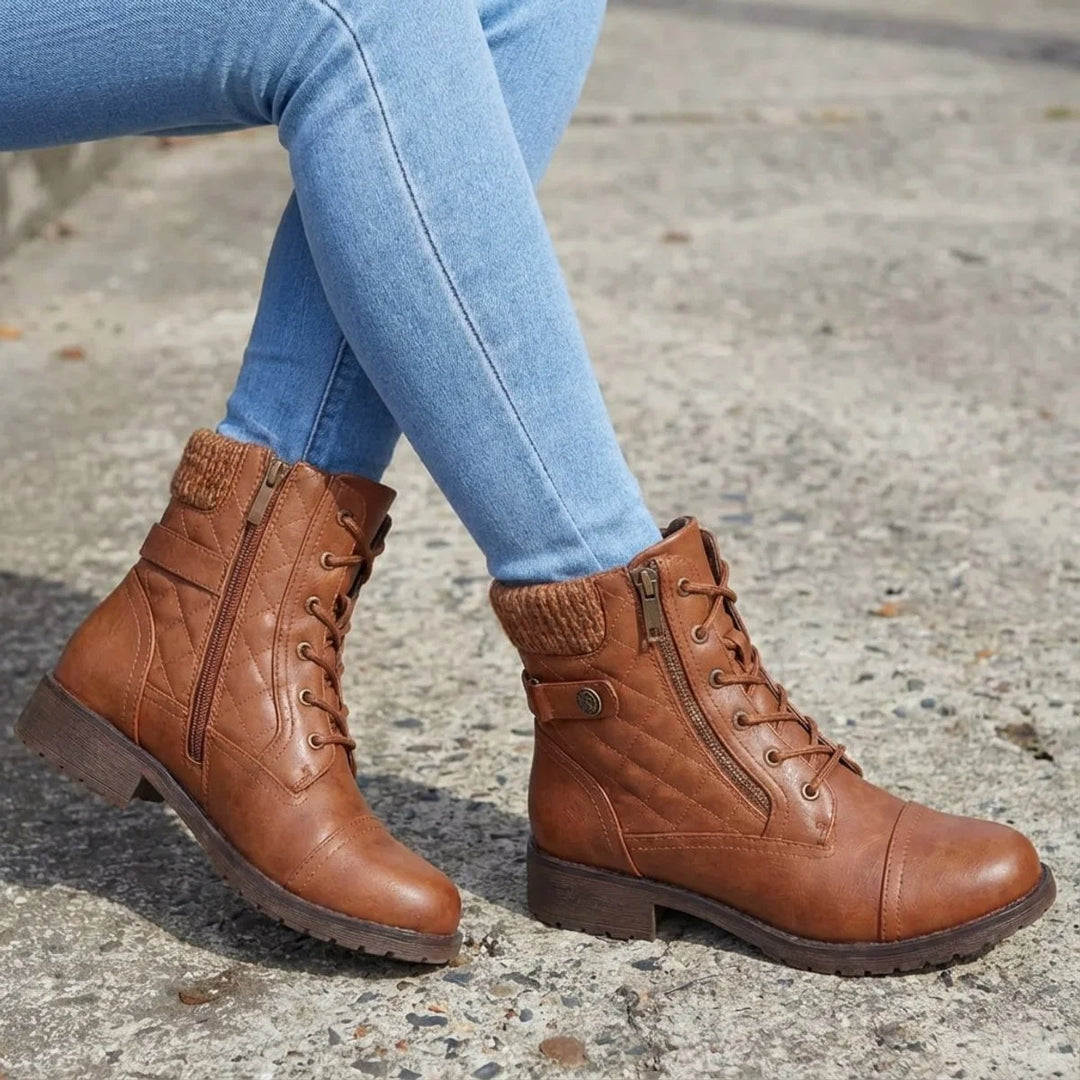 Ankle Boots Vegan Leather Lace Up Booties Women’s Side Zip Chunky Heel