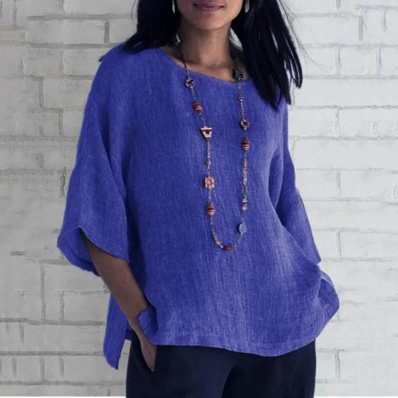 Linen Shirt Women – Trumpet Sleeve Relaxed Fit Cotton Blend Blouse