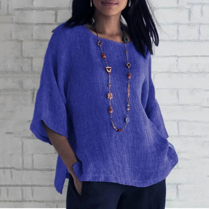 Linen Shirt Women – Trumpet Sleeve Relaxed Fit Cotton Blend Blouse