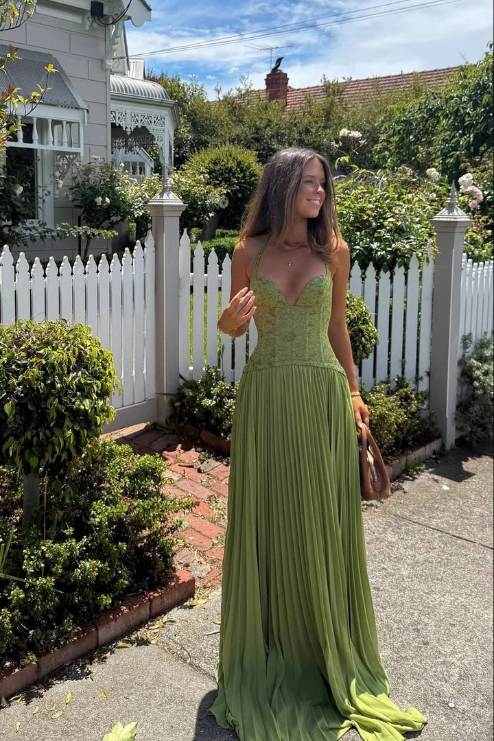 Backless Maxi Dress – Pleated Halter Neck Women&