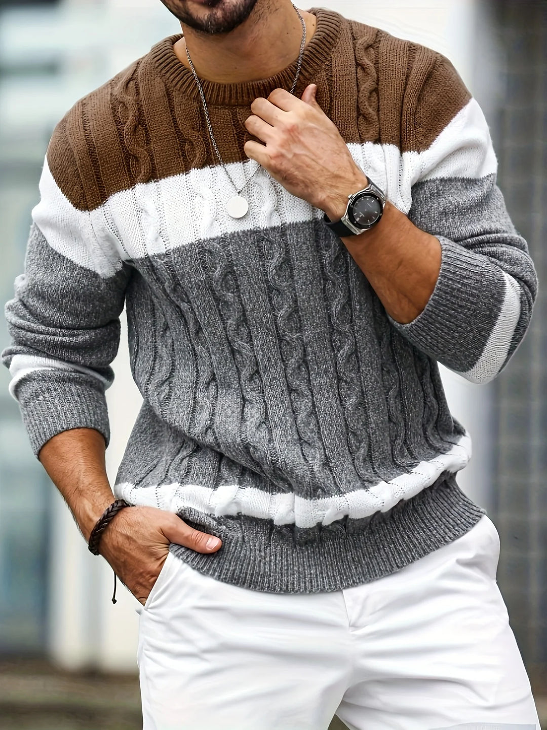 Men’s Color Block Sweater Knit Pullover – Relaxed Modern Fit
