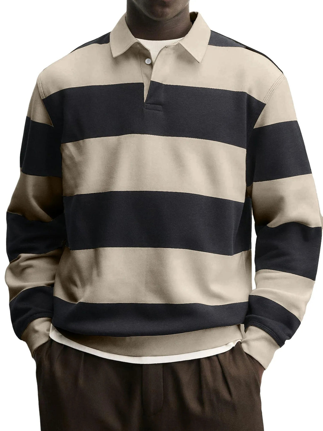 Men’s Long Sleeve Striped T-Shirt – Thick Knit Relaxed Fit