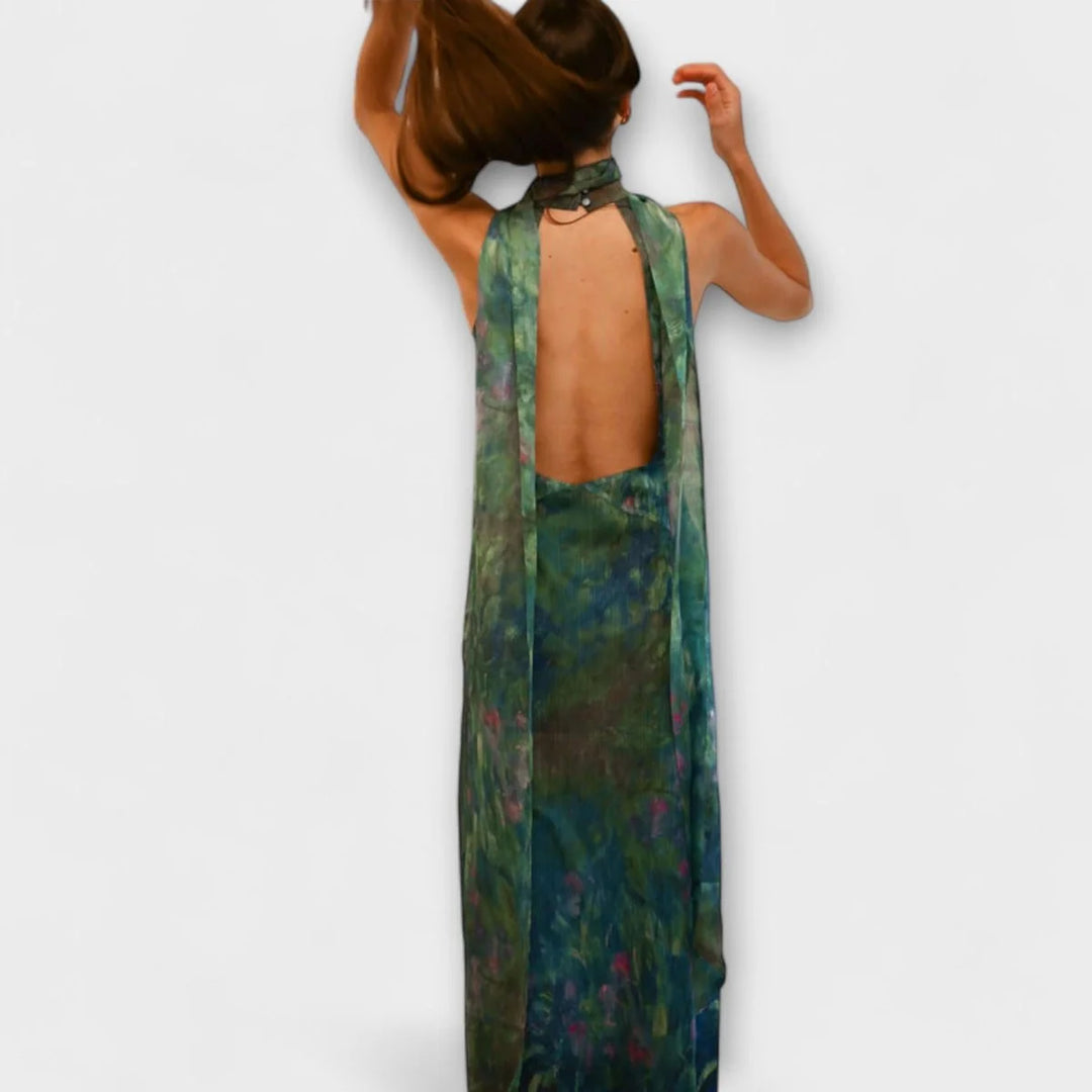 Halter Maxi Dress – Backless Ribbon Tie Women&