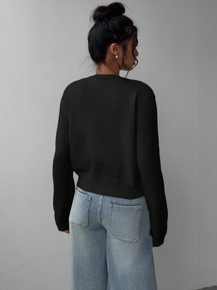 Cropped Cardigan – Knitted Slim Fit Long Sleeve Women&