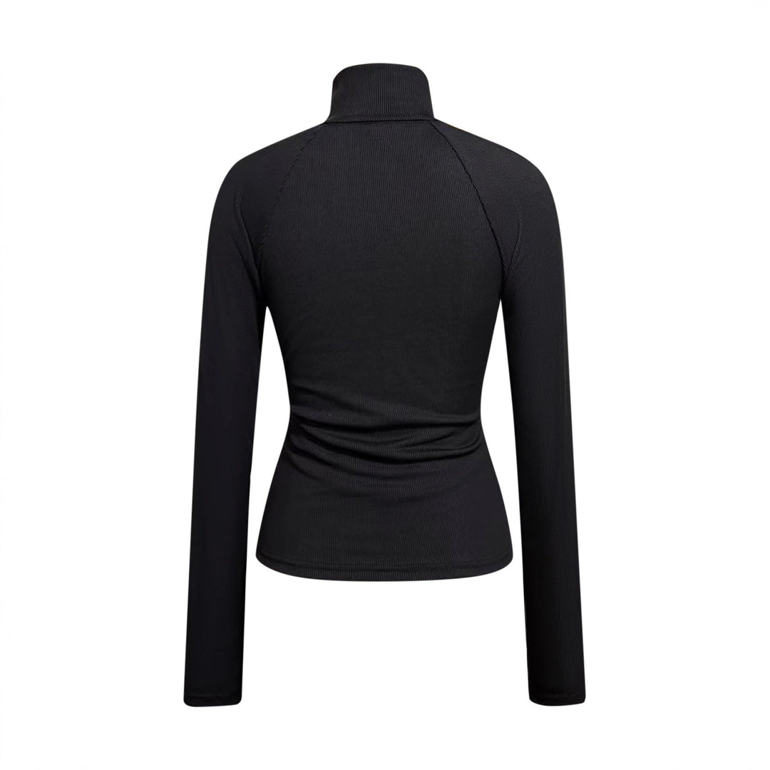 Womens Slim Fit Stretch Zipper Top – Pullover Collar Blouse
