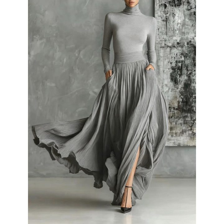 Slim Maxi Dress for Women – Pleated &amp; Ruched Lightweight Fabric