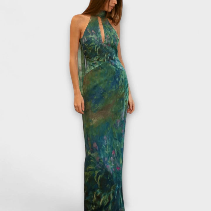 Halter Maxi Dress – Backless Ribbon Tie Women&
