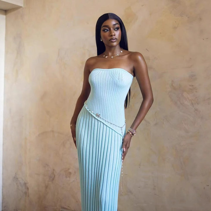 Strapless Maxi Dress in Soft Stretch – Twist Detail Side Slit Gown
