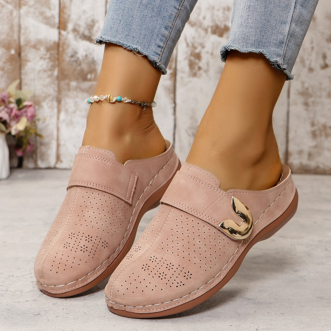 Closed Toe Sandals for Women – Leather Hollow Flat Dressy Shoes