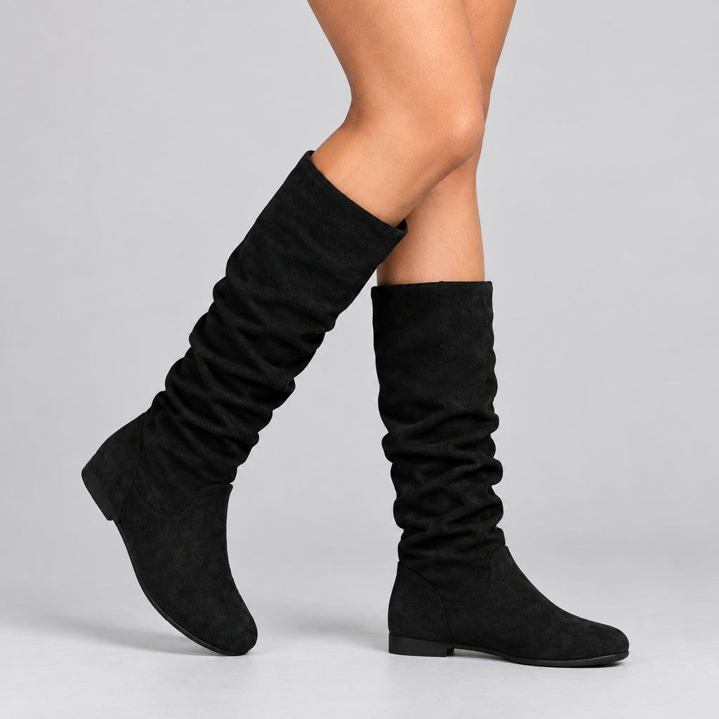 Vegan Mid-Calf Boot for Women – Pleated Design, Side Zip