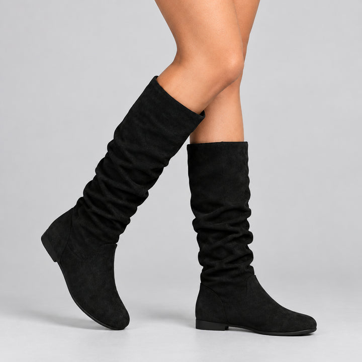 Vegan Mid-Calf Boot for Women – Pleated Design, Side Zip