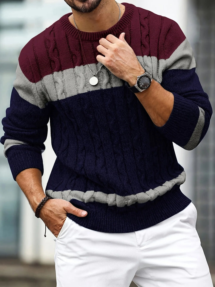 Men’s Color Block Sweater Knit Pullover – Relaxed Modern Fit