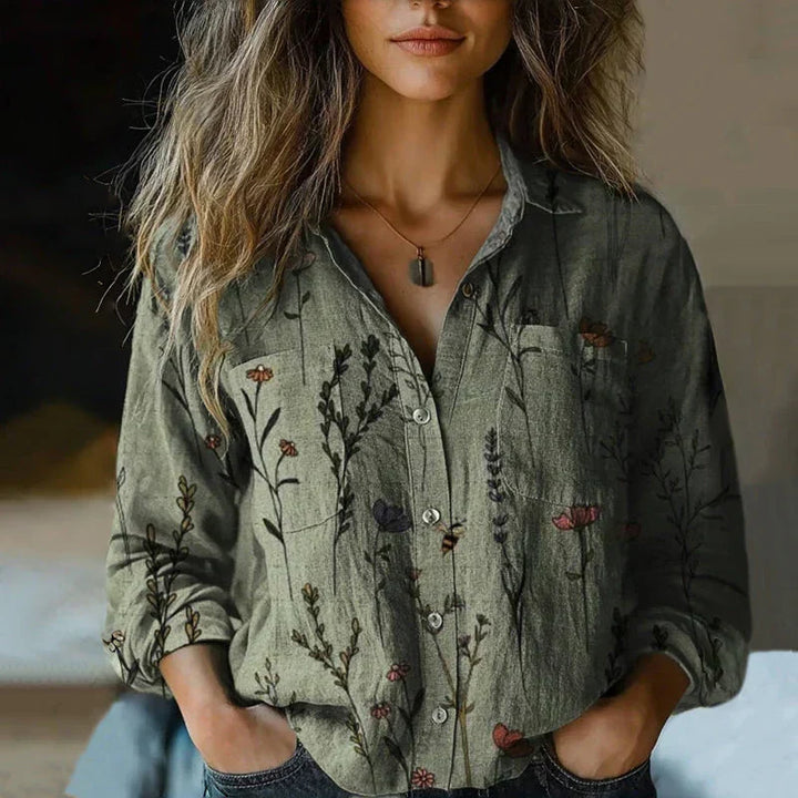 Linen Top for Women – Printed Relaxed Fit Blouse for Everyday Comfort