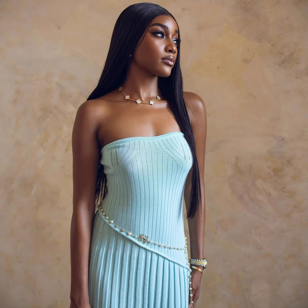 Strapless Maxi Dress in Soft Stretch – Twist Detail Side Slit Gown
