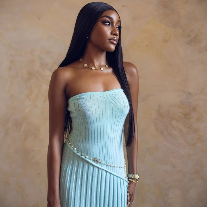 Strapless Maxi Dress in Soft Stretch – Twist Detail Side Slit Gown
