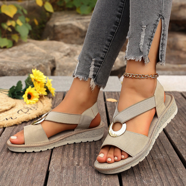 Plus- Wedge Sandals with Jute Sole – Open Toe Elastic Strap