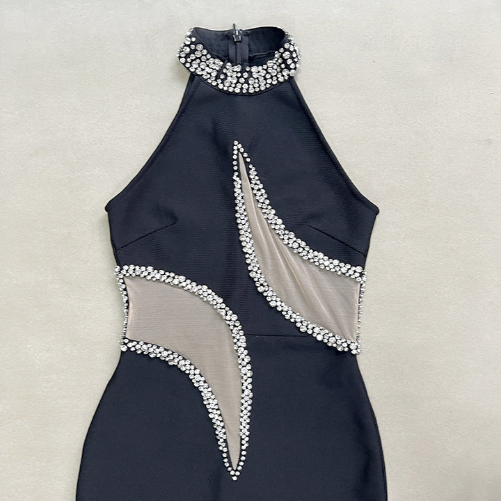 Maxi Dress for Women – Mesh Bandage Rhinestone Evening Gown