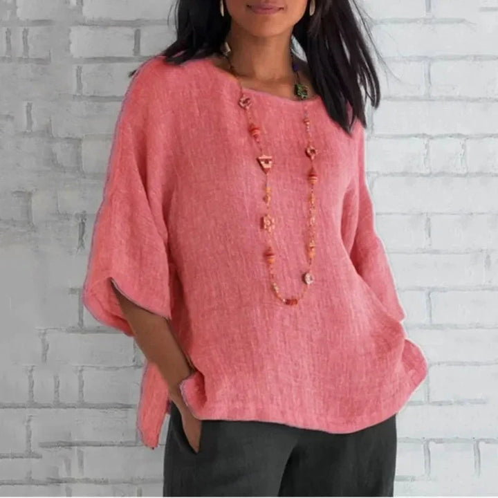 Linen Shirt Women – Trumpet Sleeve Relaxed Fit Cotton Blend Blouse