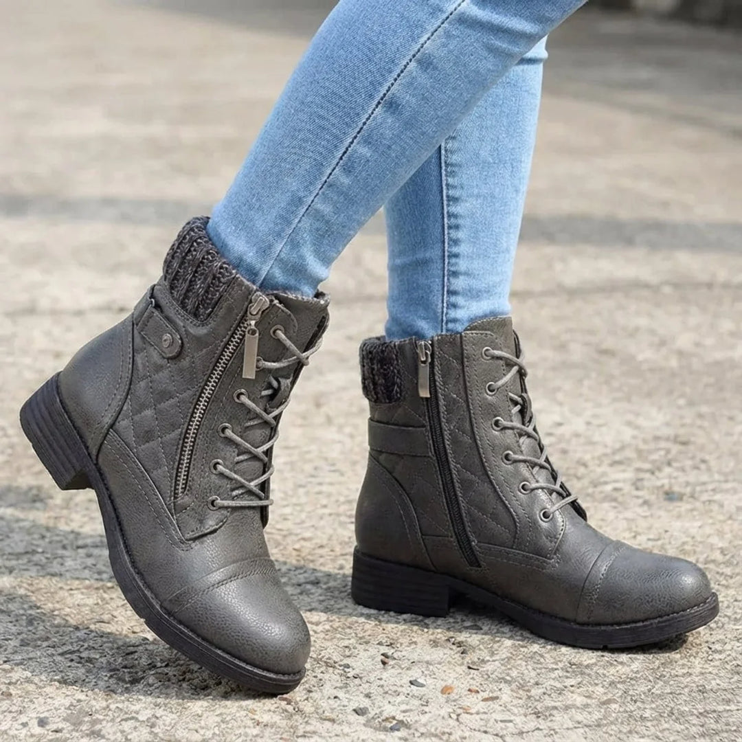 Ankle Boots Vegan Leather Lace Up Booties Women’s Side Zip Chunky Heel