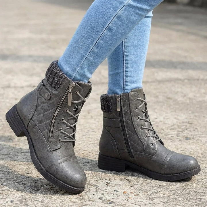Ankle Boots Vegan Leather Lace Up Booties Women’s Side Zip Chunky Heel