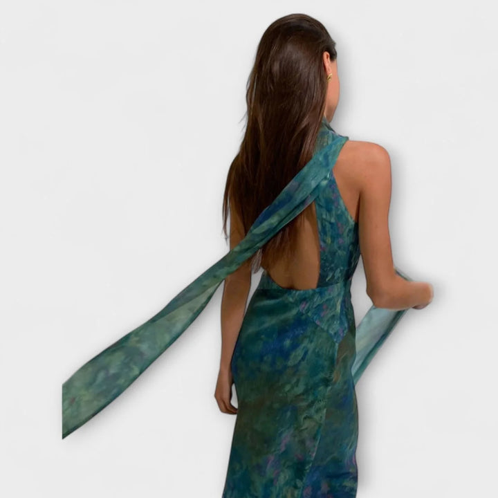 Halter Maxi Dress – Backless Ribbon Tie Women&