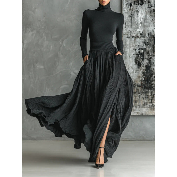Slim Maxi Dress for Women – Pleated &amp; Ruched Lightweight Fabric