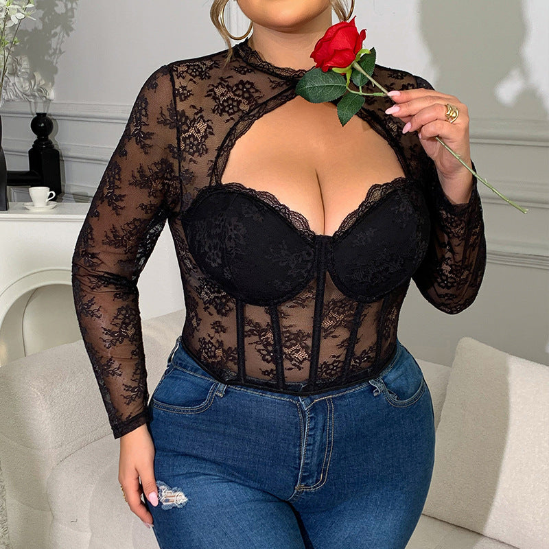 Strapless Mesh Lace Bustier Top with Cutout Underwire Detail