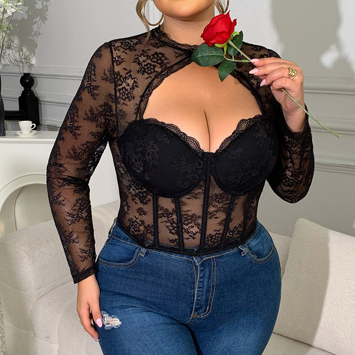 Strapless Mesh Lace Bustier Top with Cutout Underwire Detail
