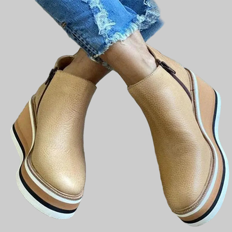 Women's Wedge Platform Ankle Boot – Comfortable Side Zip, Fashion Wedge ...
